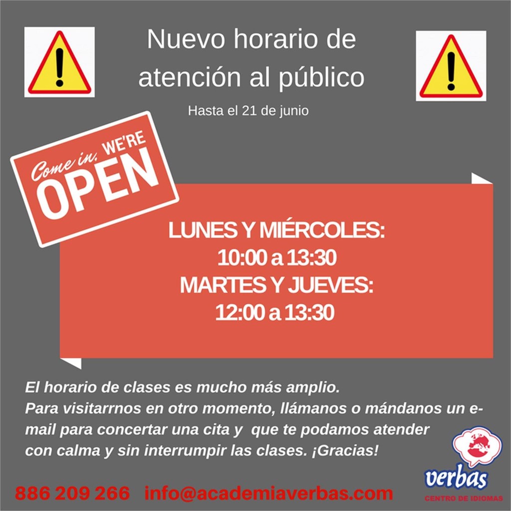 Nuevo horario de oficina para este curso 2017-2018